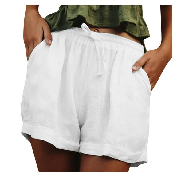 JDEFEG Womens Summer Shorts Shorts Casual High-Waist Women's Sports Casual Pants Fashion Straight-Leg Loose Pants Pajama Short Set Women Polyester White M