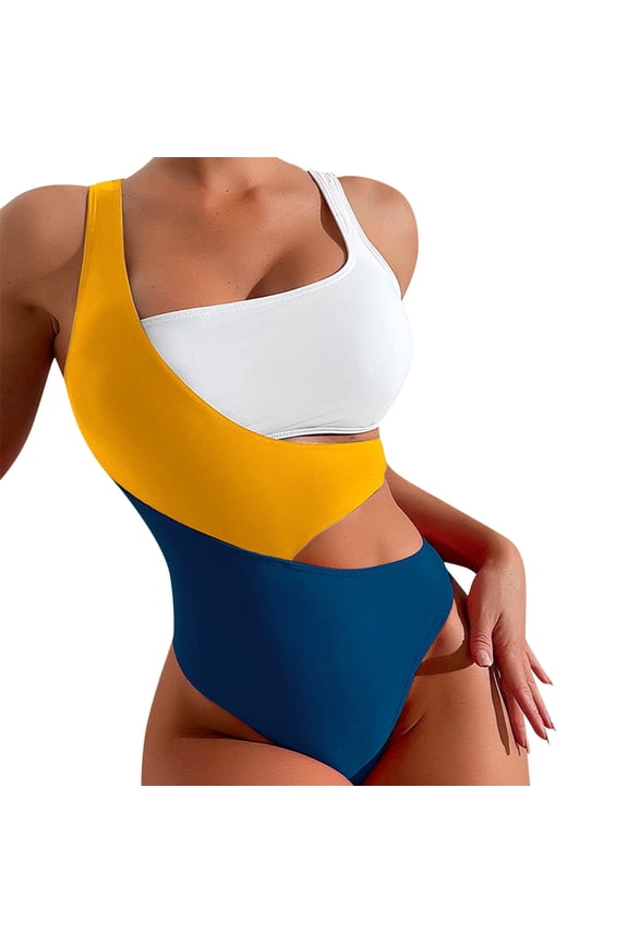 Womens Swim Bikini Swimsuit for Women Bathing Suits Deep U Neck Color Block Bathing Suit Swimwear Women's Transparent Bikini Swimming Suits for Women Yellow L