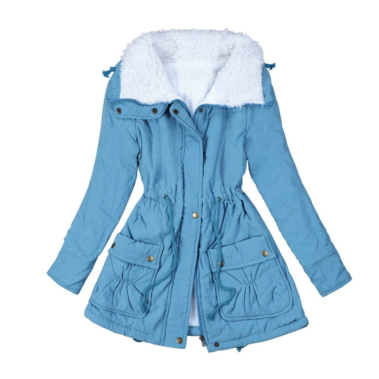 JDEFEG Wool Clothes 3X Women'S Winter Wear Mid Length Peach Skin Waist  Thickened Warm Cotton Coat Coat Loose Large Size Padded Jacket Length  Womens Winter Coats Blue M 