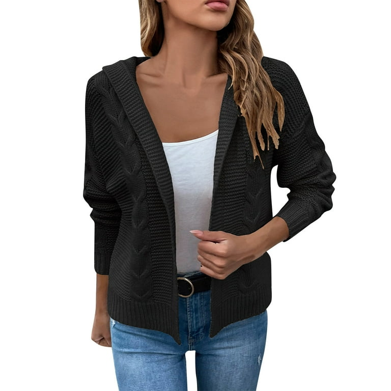 JDEFEG Workout Sweaters for Men Ladies Casual Fashion Thick Solid Color Knit Cardigan Sweater Jacket Women Knit Jacket Black Xl