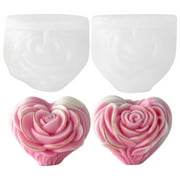 JDH 2PCS 3D Heart-shaped Rose Candle Silicone Molds for Making Candle Resin Pillar Aromatherapy Gypsum Candles Wax Soap Flower Specimen Clay Craft Gypsum Ornament Decoration Valentine's Day Gift