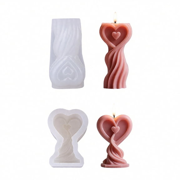 JDH 2PCS 3D Love Mold Heart-Shaped Curve Heart Scented Candle Silicone Mold Spiral Wave Resin Casting Pillar Molds for Making Aromatherapy Candles, Plaster Decorations, and Home Decor​