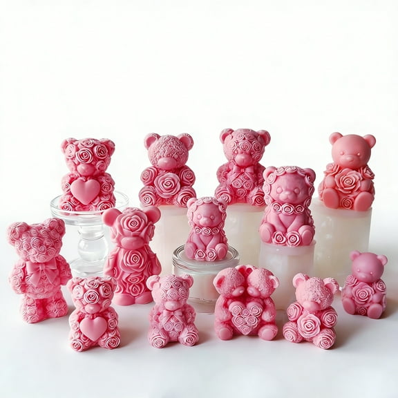 JDH 2PCS Rose Bear Silicone Mold,3D Teddy Bear Candle Making Molds,Silicone Epoxy Resin Mould,Ornament for DIY Wax Candle Art Craft Cake Chocolate Home Decor Valentine Gifts Birthday Gift