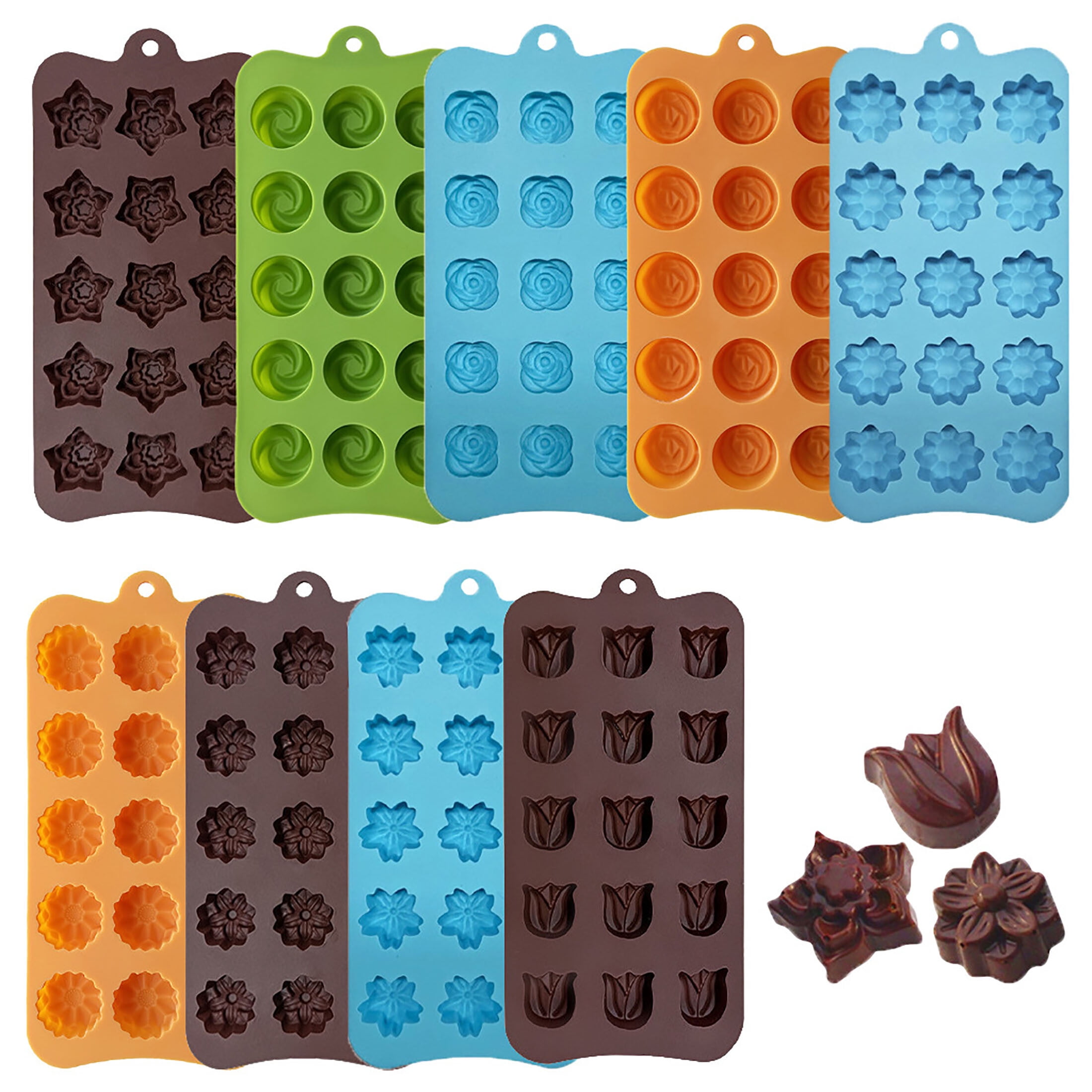 JDH 3PCS 15 Cavity Flower Shaped Silicone Molds for Chocolate, Food Grade No-stick Baking，Candy and biscuit Craft Mold for Home Baking or Pet Food