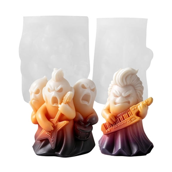 JDH Silicone 2Pcs Rock Ghost Band Silicone Candle Mold Set, 3D Halloween Ghost Musician Resin Casting Molds for Spooky Decor