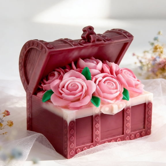 JDH Silicone 3D Rose Treasure Chest Mold, Floral Trinket Box Resin & Plaster Mold for Aromatherapy Candles, DIY Crafts & Small Business