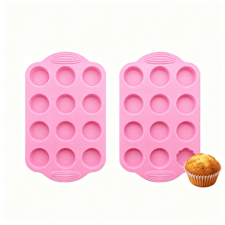 JDH Silicone Muffin Pan - 12 Cups Upgraded Dual Ear Design Silicone Cupcake Pan, Non-stick Great for Baking to Make Muffin Cakes, Tart, Bread - BPA Free and Dishwasher Safe（2PCS）
