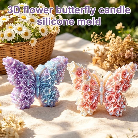 JDH Silicone Sakura Flower Embossed Butterfly Aromatherapy Candle Making Mold, Reusable DIY Craft Mould for Soap, Epoxy Resin