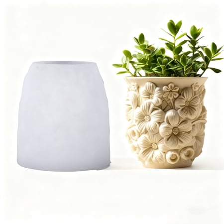 JDH silicone 2PCS Flower Mold Prosperous Basin Concrete Flower Pot Silicone Mold Basket Succulent Planter Vase Plaster Storage Box Mold Pen Holder Cement Clay Resin Mould Candle Decoration Mold