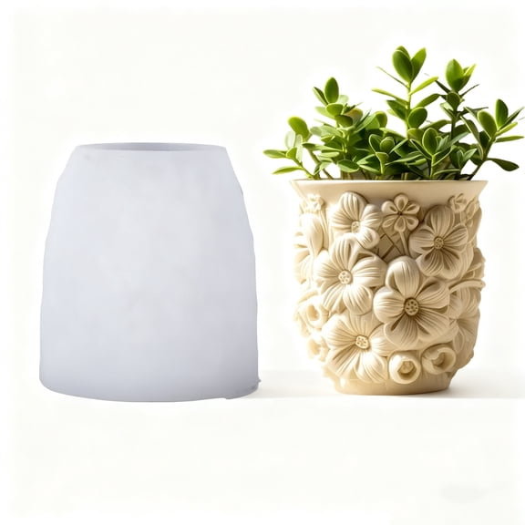JDH silicone 2PCS Flower Mold Prosperous Basin Concrete Flower Pot Silicone Mold Basket Succulent Planter Vase Plaster Storage Box Mold Pen Holder Cement Clay Resin Mould Candle Decoration Mold