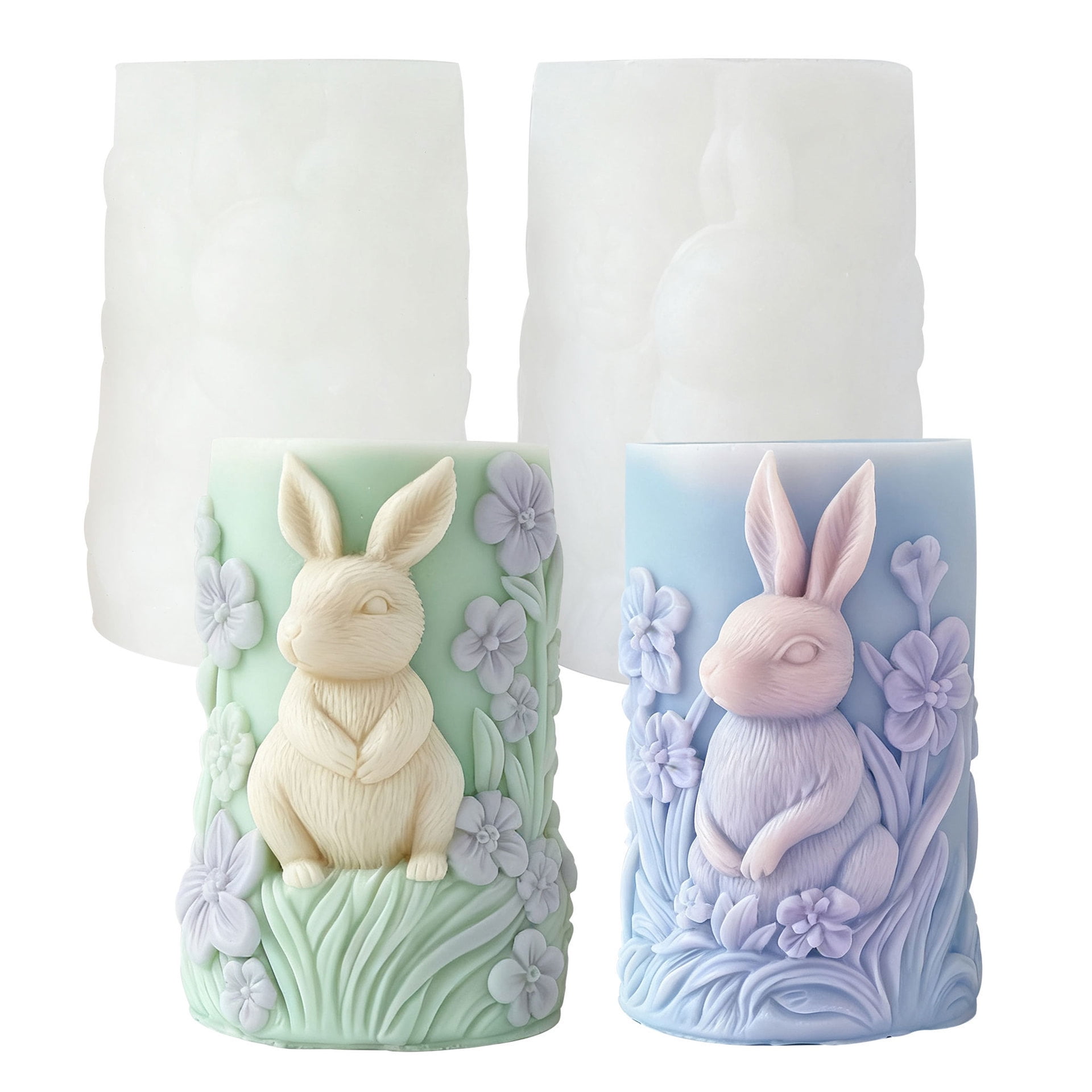 JDH silicone 2PCS Rabbit Silicone Mold Rabbit Flower Pattern Relief Silicone Mold Animal Resin Casting Silicone Candle Mold for Home Decoration and Candle Making