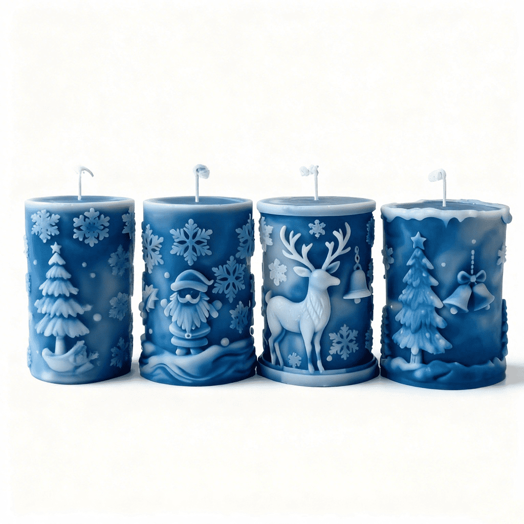 JDH silicone 3PCS Christmas Candle Molds Christmas Decorations And Ornaments Silicone Mold DIY Christmas Snowflake Cylinder Aromatherapy Candle for DIY Home Decoration Supplies