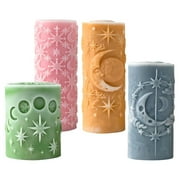 JDH silicone 3PCS Silicone Mold Stars Moon Relief Cylinder Candle Silicone Mold, Stars Moon Pillar Silicone Mold Making Scented Candle Plaster Ornaments Epoxy Resin Casting, DIY Crafts