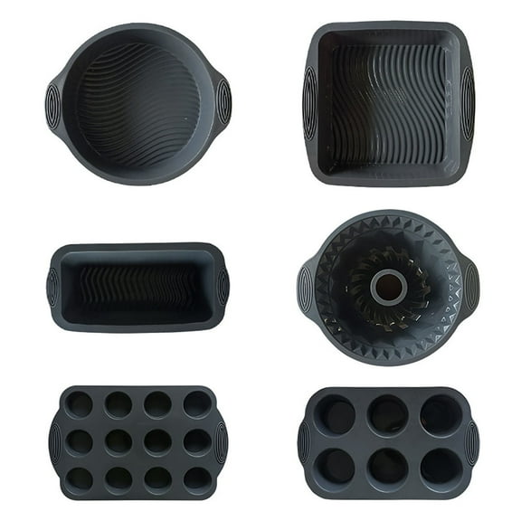JDH silicone DIY Food Grade High Temperature Nonstick Resistant Baking Silicone Mold Home Cake Toast Baking Plate Mold Set Economical 6in1,Grey