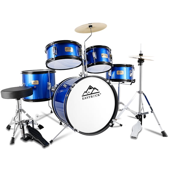 EASTROCK 5-Piece Junior Drum Set - 16 Inch Kids Drum Kit with Throne, Cymbal, Pedal & Sticks for 7-12 Years Old(Blue)