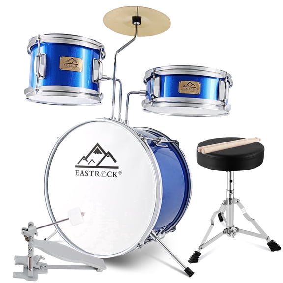 EASTROCK Kids Drum Set 3-Piece,14″ Bass Drum with Adjustable Stool, for Children Ages 3–6,Dark Blue