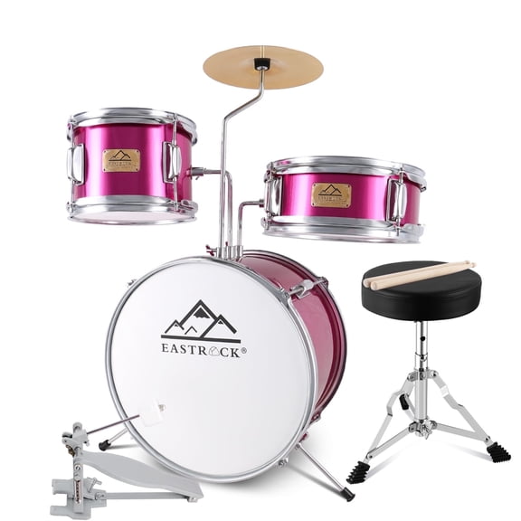 EASTROCK Kids Drum Set 3-Piece,14″ Bass Drum with Adjustable Throne, for Children Ages 3-6,Rose Pink