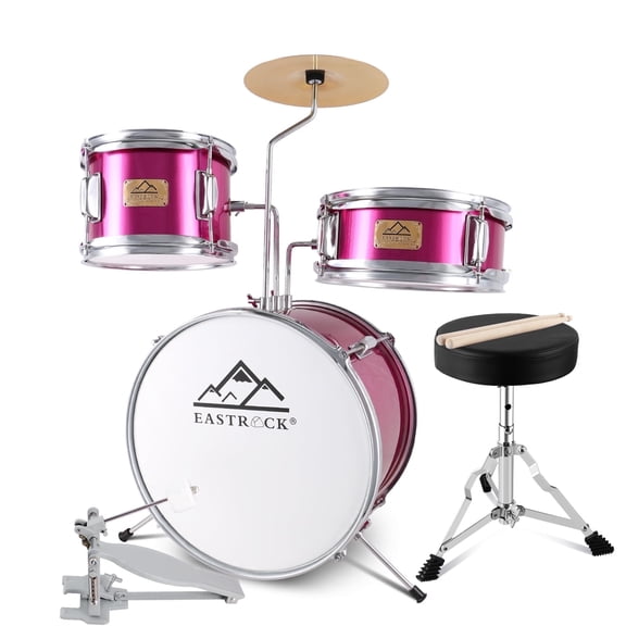 EASTROCK Kids Drum Set 3-Piece,14″ Bass Drum  with Adjustable Throne, for Kids/Children Ages 3-6,Rose Pink