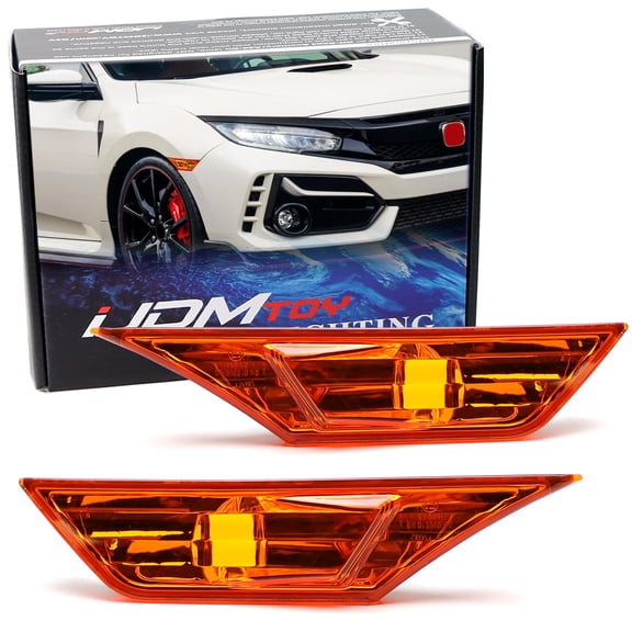 JDM 3D Raised Amber Yellow Lens Front Side Marker Lamp Housings For Honda 2016-21 Civic Sedan Coupe Hatchback 10th Gen, OE-Spec LH RH Assembly