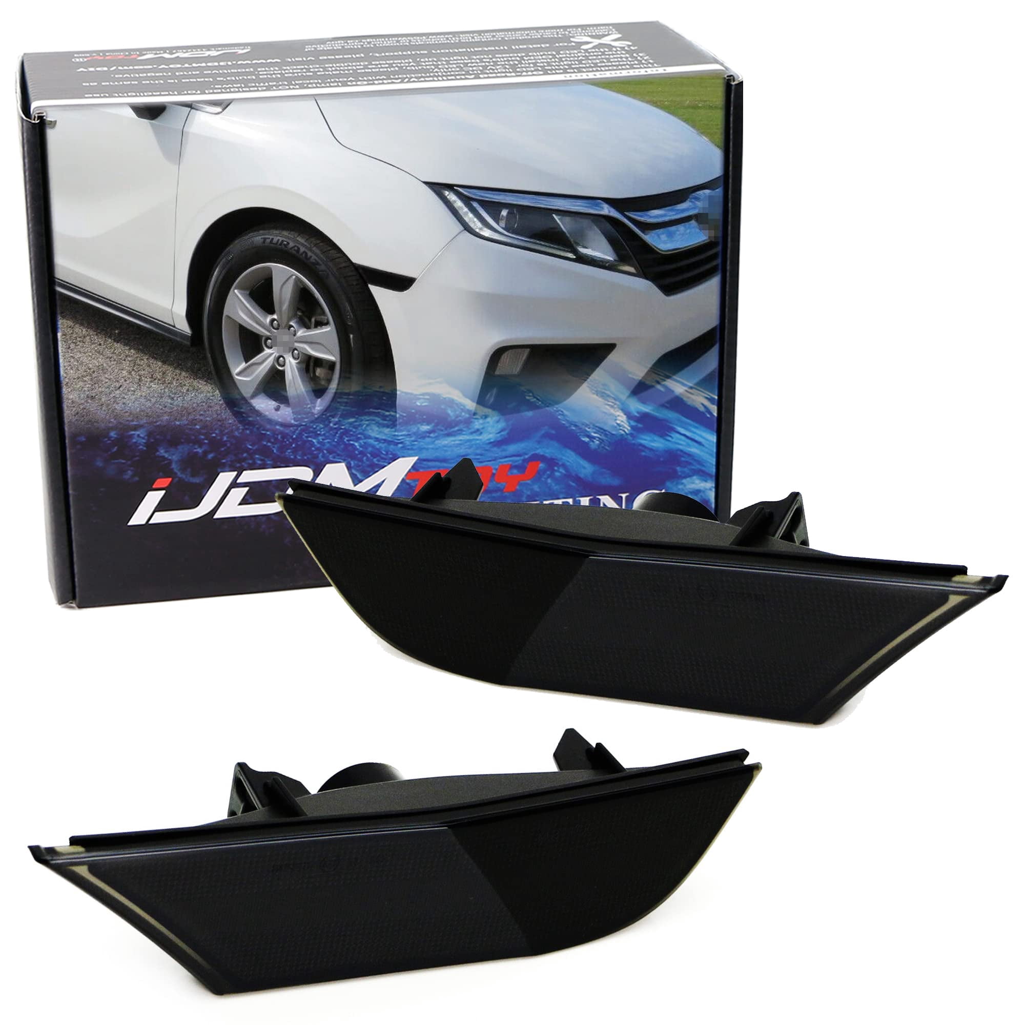 JDM Black-Out Smoked Lens Front Bumper Side Marker Lamps Housings For 2018-up Honda Odyssey, Replace OEM Amber Sidemarker Lamps