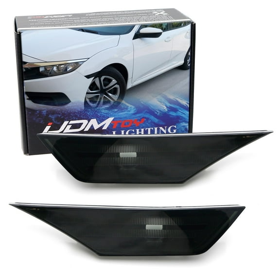 JDM Black Smoked Lens Front Side Marker Lamp Housings For Honda 2016-2021 Civic Sedan Coupe Hatchback 10th Gen, OE-Spec LH RH Assembly