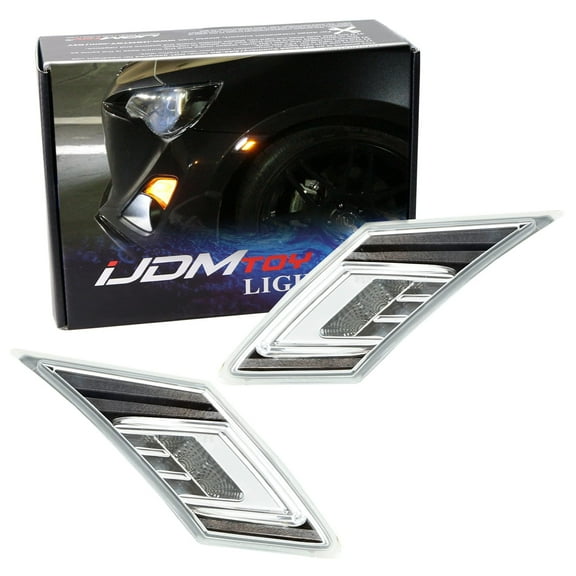 JDM Chrome/Clear Lens White/Amber Dual Color LED Front Sidemarkers For 2013-16 Scion FR-S, 2013-21 Subaru BRZ, 2017-21 Toyota 86 (Parking: White LED, Turn Signal: Amber LED)