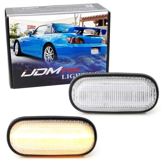 JDM Clear Lens Amber Full LED Front Fender Side Marker Light Kit For 2000-2009 Honda S2000, Replace OEM Amber Sidemarker Lamps