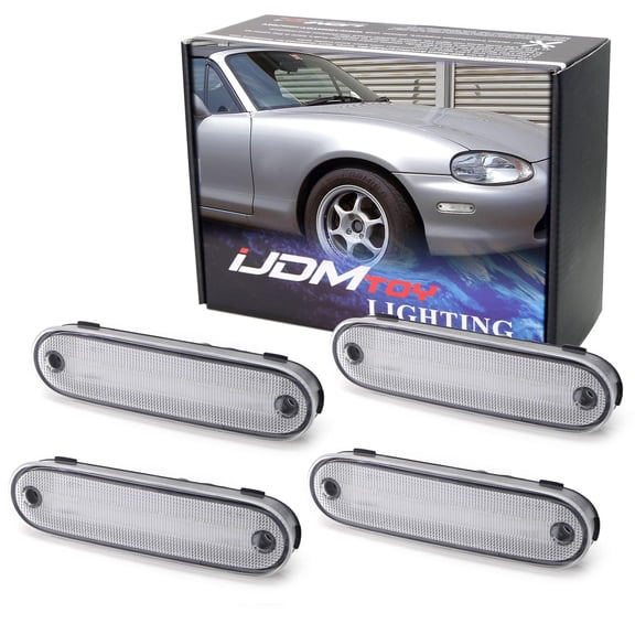 JDM Clear/White Lens Front/Rear Side Marker Light Housing w/Pigtails Replacements For 1990-2005 Mazda Miata MX-5 NA NB, Replace OEM Amber/Red Sidemarkers