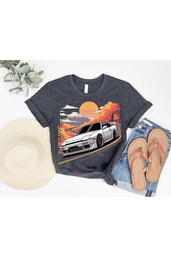 JDM Drift Car T-Shirt: Japanese Street Racing, Mountain Sunset Graphic All Size S-5Xl