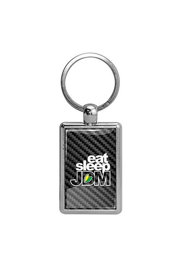 JDM Eat-Sleep-JDM Black Carbon Fiber Backing Brush Rectangle Metal Key Chain
