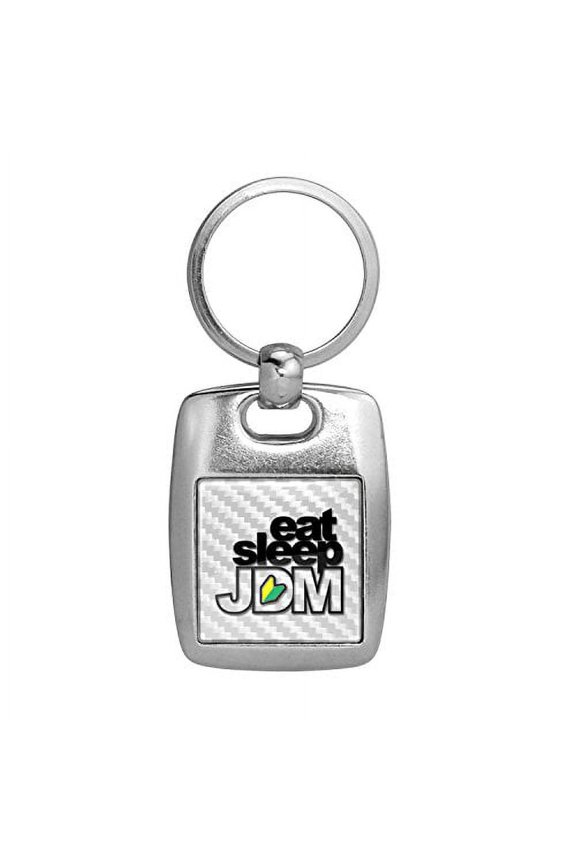 JDM Eat-Sleep-JDM White Carbon Fiber Backing Brush Metal Key Chain