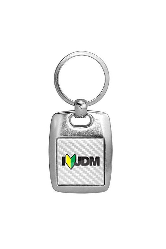 JDM I-Love-JDM White Carbon Fiber Backing Brush Metal Key Chain