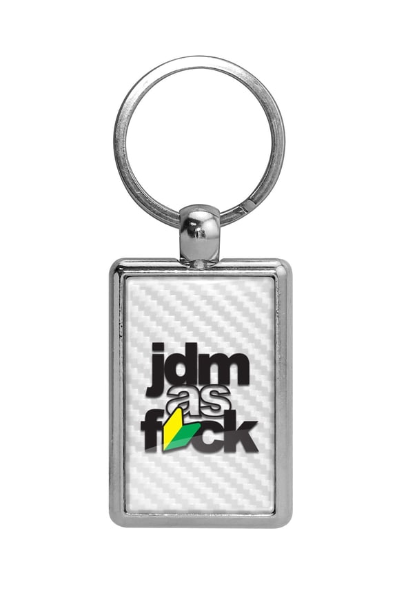 JDM JDM-as-Fck White Carbon Fiber Backing Brush Rectangle Metal Key Chain
