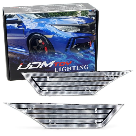 JDM Semi-Clear Frosted-White Lens Front Side Marker Lamp Housings For Honda 2016-21 Civic Sedan Coupe Hatchback 10th Gen, OE-Spec LH RH Assembly