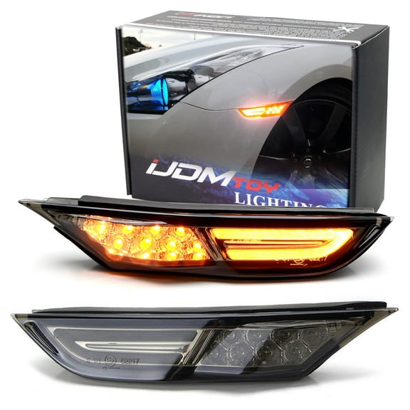 JDM Smoked Lens 3D Amber Full LED Front Side Marker Light Kit For 2007-up Nissan GT-R, Powered by 30 LED Diodes, Replace OEM Amber Sidemarker Lamps