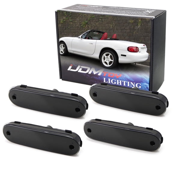 JDM Smoked Lens Front/Rear Side Marker Light Housing w/Wiring Pigtails Replacements For 1990-2005 Mazda Miata MX-5 NA NB, Replace OEM Amber/Red Sidemarkers