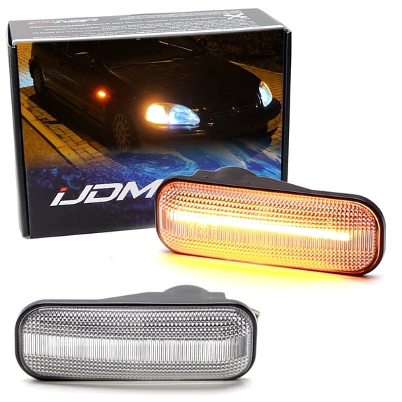 JDM-Spec Semi-Clear Lens Amber Full LED Front Fender Side Marker Lights w/Wiring Pigtails For 1996-2001 Honda Civic EK EJ EM (Direct Fit JDM, Require Mods for US Models)