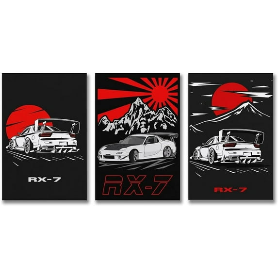JDM Sport Car Posters Rx7 Car Wall Decor Art-Modern Car WallPrints Cool Posters for Boys Room-Bathroom Bedroom Office Canvas Wall