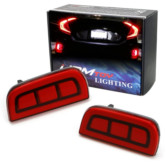 JDM Style LED Bumper Reflector Lights For 16-up Honda Civic Sedan/Coupe, Function as Tail, Brake & Rear Fog Lamps