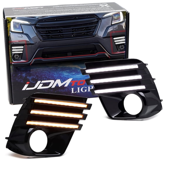 JDM Style Piano Black Gloss Finish White/Amber Switchback LED Daytime Running Light Kit For Subaru 2022-2024 Forester LCI Models