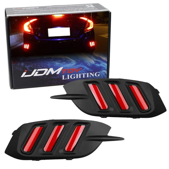 JDM Style Red Lens LED Bumper Reflector Lamps For 2016-2021 Honda Civic Sedan, Function as Tail, Brake & Rear Fog Lights