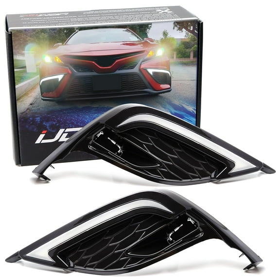 JDM/TRD Style Switchback LED Daytime Running Light Fog Bezels For Toyota 2021-up Camry SE XSE Trims, White/Amber DRLs w/Sequential Flash Turn Signal Feature