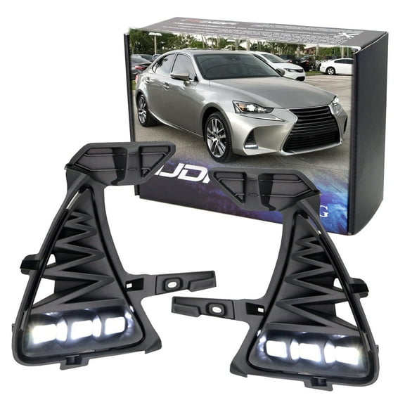 JDM Tri-Projector Lens LED Fog Light Garnish Bezels For 2017-2020 Lexus is (IS200t IS250 IS300 IS350), Powered by 6500K White High Power LED Diodes