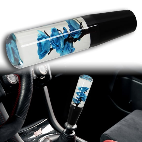 JDM VIP 20CM Clear Real Flowers Manual Gear Stick Shift Knob Lever Shifter Blue
