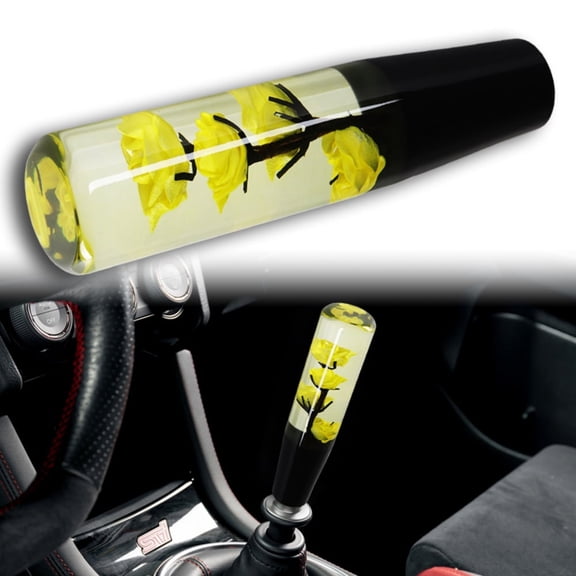 JDM VIP 20CM Clear Real Flowers Manual Gear Stick Shift Knob Lever Shifter Yellow