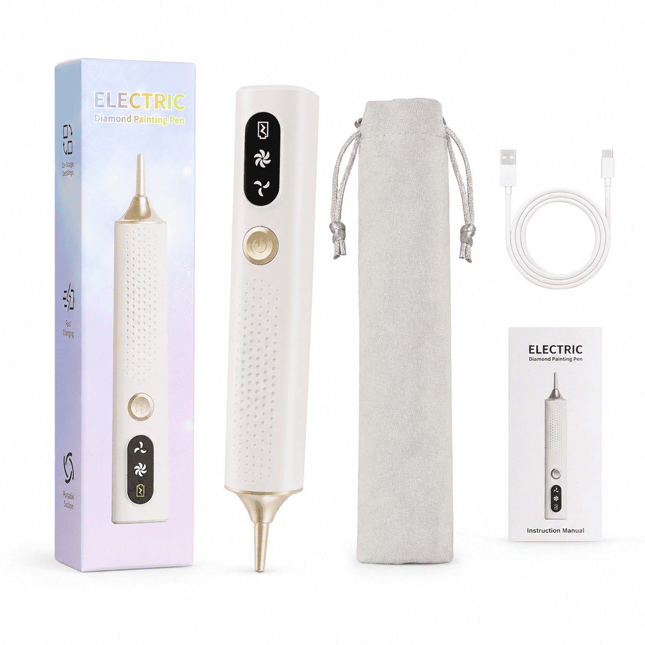 JDMEOPD Electric Diamond Painting Pen, USB Rechargeable Beads Picker Tool with 3 Speed Settings, Wax-Free Rhinestone Pickup Pen for 5D Diamond Art Kits(2PCS)