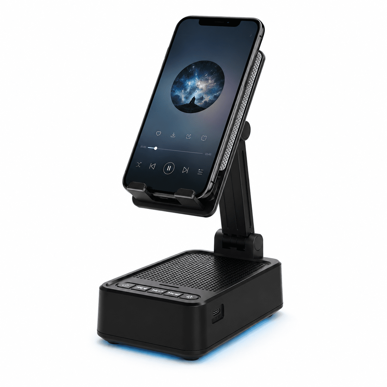 JDMEOPD Foldable Cell Phone and Tablet Stand with Bluetooth Speaker, Night Light, 5W Surround Sound, Black