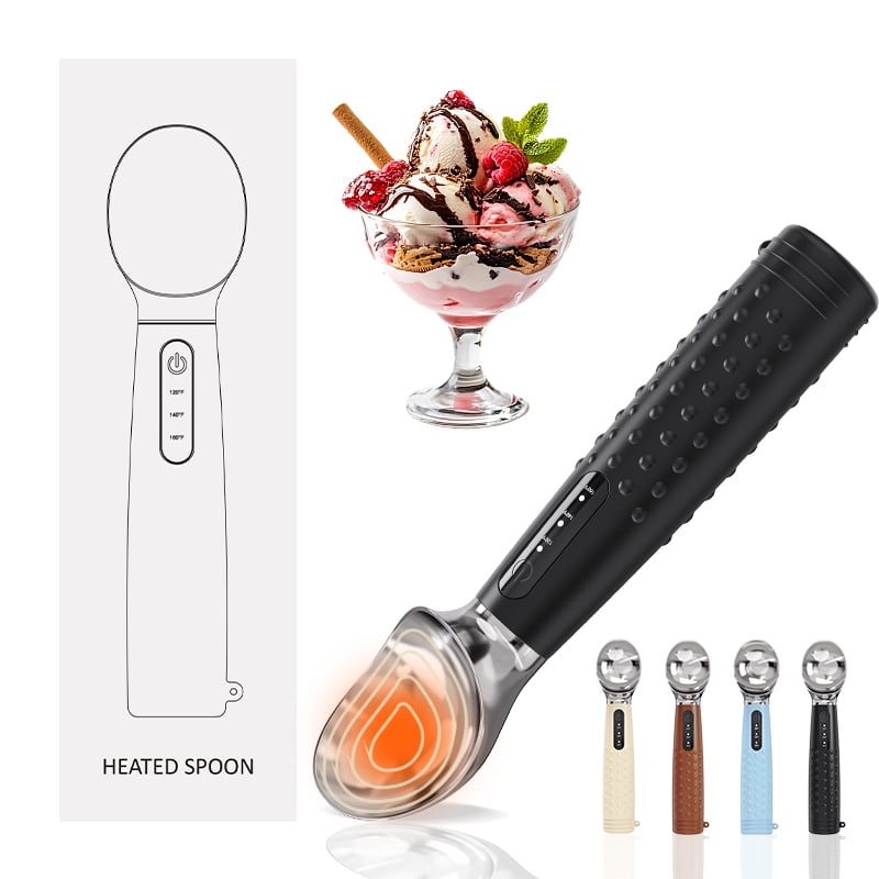 JDMEOPD Heated Ice Cream Scoop , Electric Ice Cream Scooper for Hardened Ice Cream, Gelato, Sorbet, Melon, Waterproof IPX7, Handheld Heating Up to 160°F, Rechargeable with LED Display（Black）