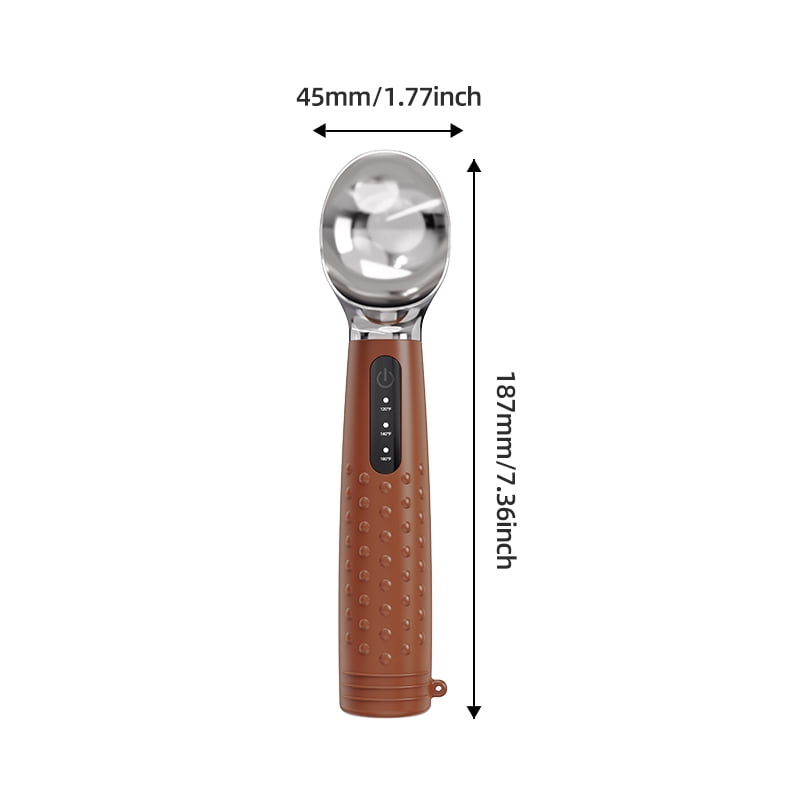 JDMEOPD Heated Ice Cream Scoop , Electric Ice Cream Scooper for Hardened Ice Cream, Gelato, Sorbet, Melon, Waterproof IPX7, Handheld Heating Up to 160°F, Rechargeable with LED Display（Brown）