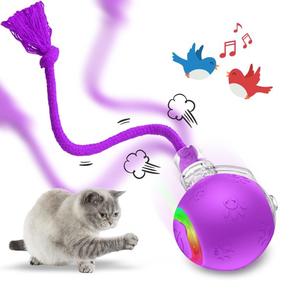 JDMEOPD Speed 2.0 Tail Interactive Cat Toys for Indoor Cats – Smart Motion-Activated Rolling Ball with Tail, Chirping Sounds, and USB Rechargeable Design for Enrichment & Exercise(Purple)